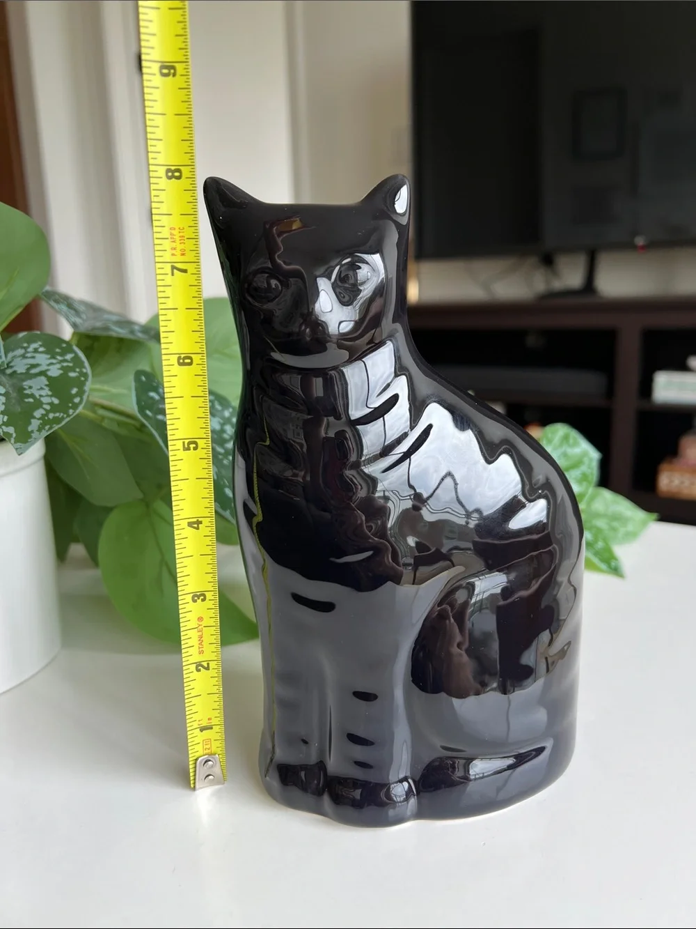 Vintage 80s Enesco Glossy Ceramic Black Cat Decor